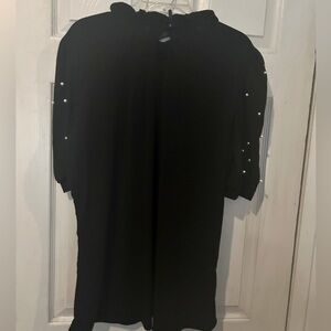 NWOT “Stem & Vine” Black Knit Top with Faux Pearls on Sleeves
